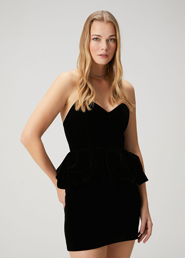 Beymen Club Siyah Straplez Mini Kokteyl Elbise - 2