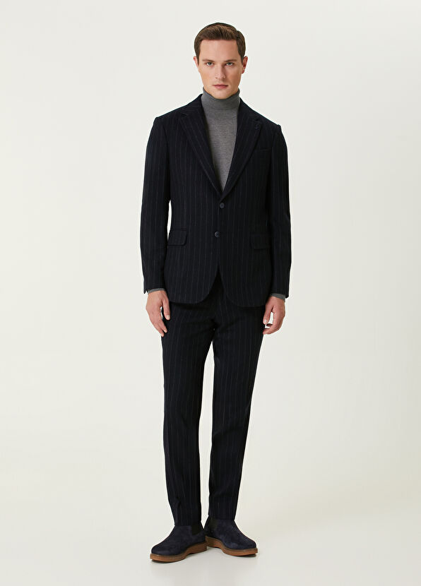 Beymen Club Lacivert Çizgili Yün Pantolon - 1