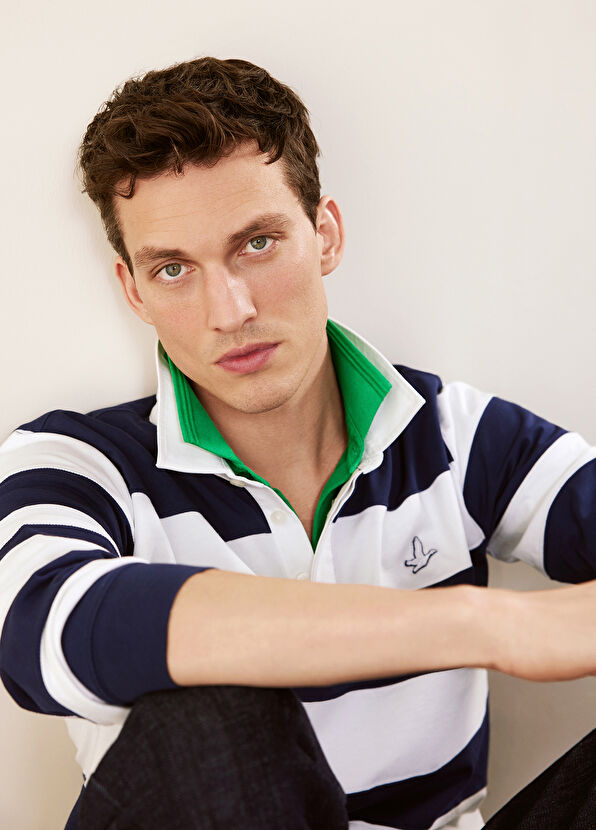 Beymen Club Lacivert Beyaz Polo Yaka Şeritli Sweatshirt - 1