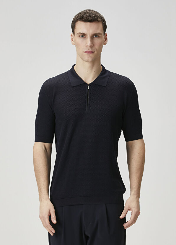 Maurizio Baldassari Lacivert Polo Yaka Yün Triko - 1