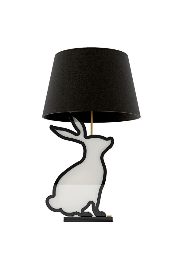 Wonderland Design Atelier Tavşan Figürlü Siyah Beyaz Ahşap Abajur - 1