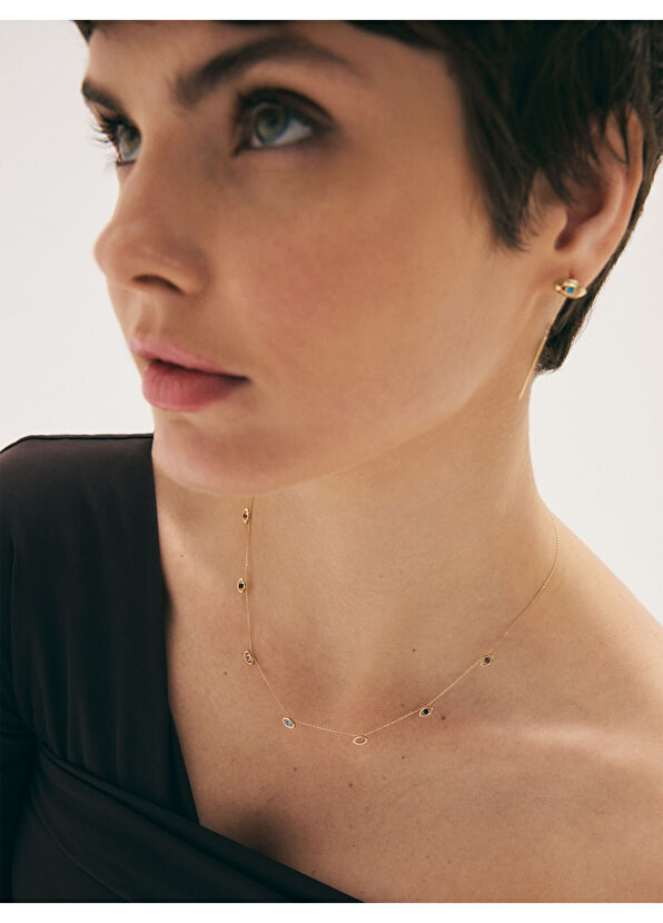 Evil Eye Rainbow 14 Ayar Altın Kadın Kolye - Görsel 4