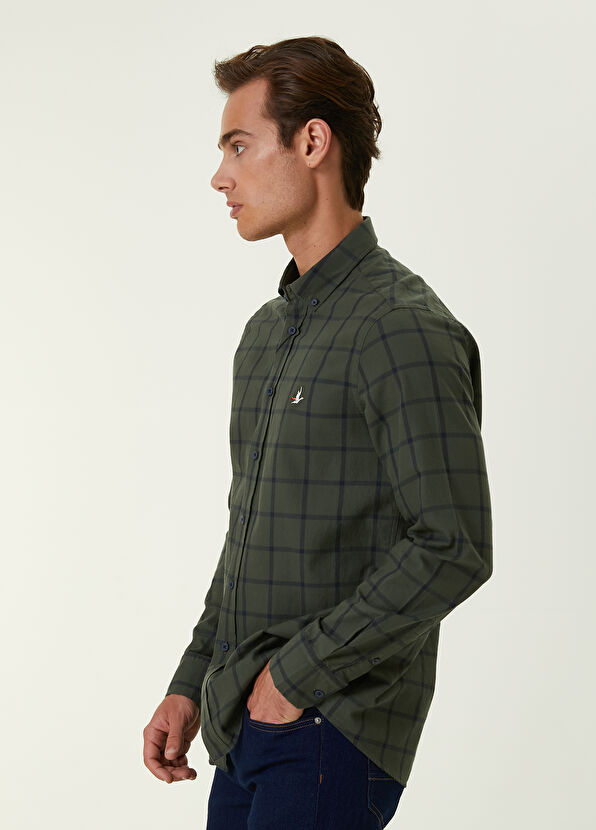 Beymen Club Comfort Fit Haki Geniş Ekose Desenli Gömlek - 3