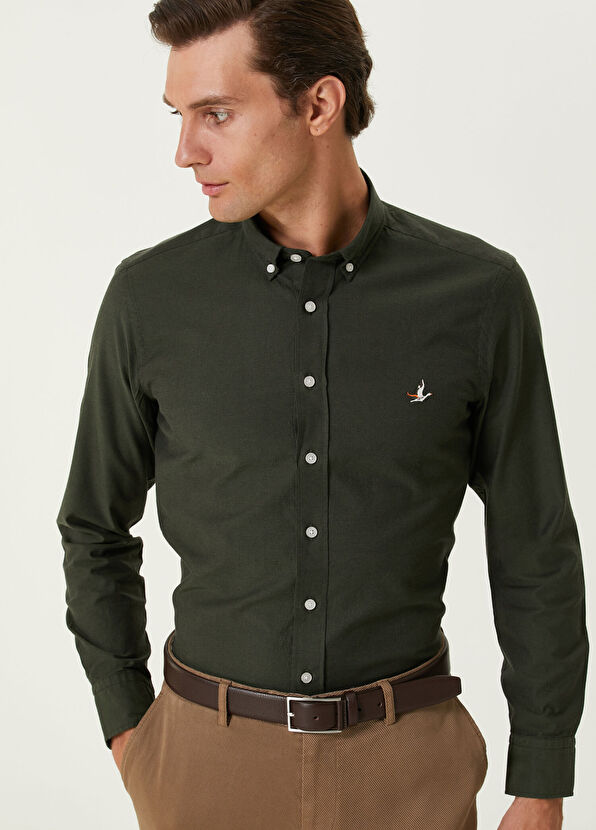 Beymen Club Slim Fit Dark Khaki Oxford Shirt - 2