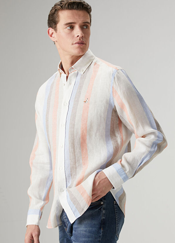 Beymen Club Comfort Fit Mink Stripe Linen Shirt - 2