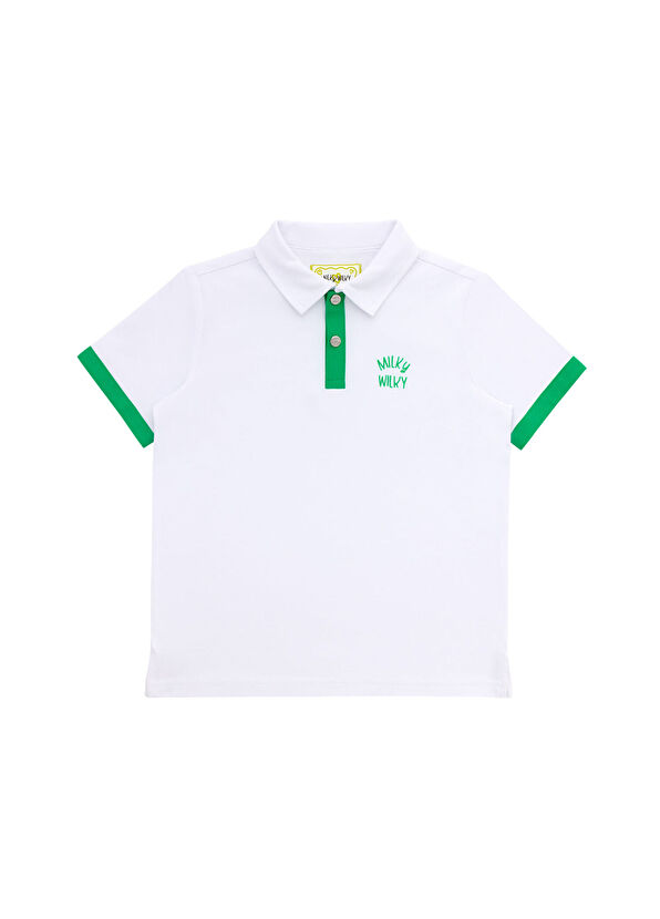 Milky Wilky Garden White Polo Collar Short Sleeve Boy's T-shirt - 1