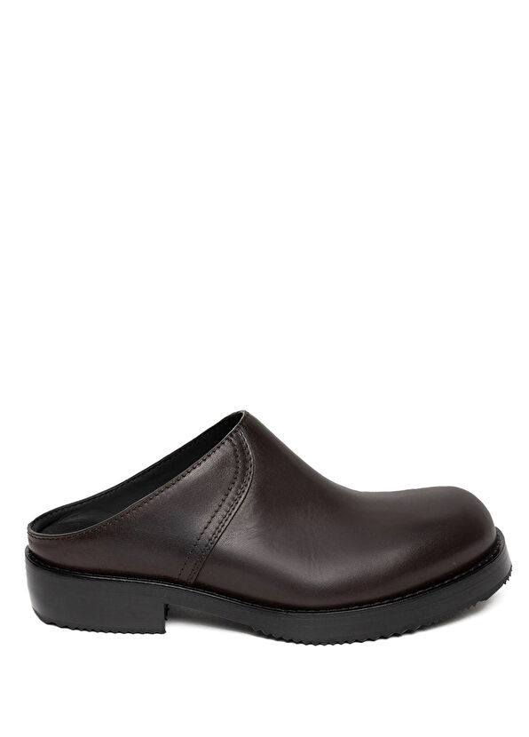 Dries Van Noten Koyu Kahverengi Erkek Deri Terlik - 1