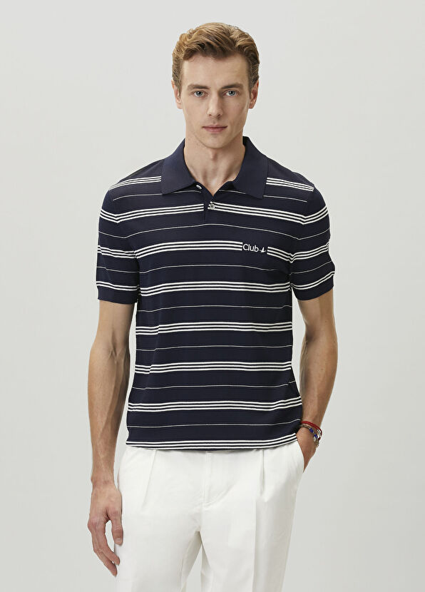Beymen Club Lacivert Polo Yaka T Beyaz Çizgili Kısa Kol Triko - 1