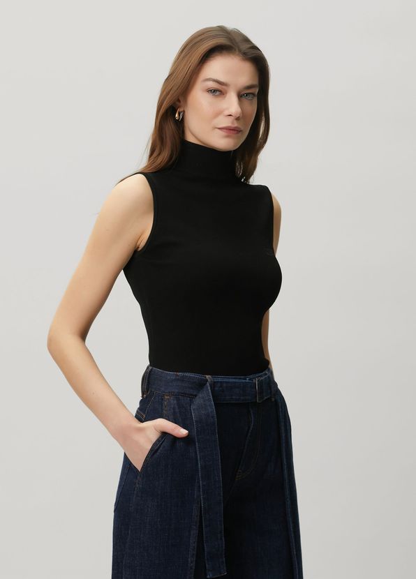 Loewe Black Ribbed Sleeveless Blouse - 1