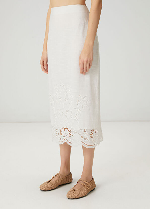 Beymen Club Kırık Beyaz Nakışlı Midi Etek - 2