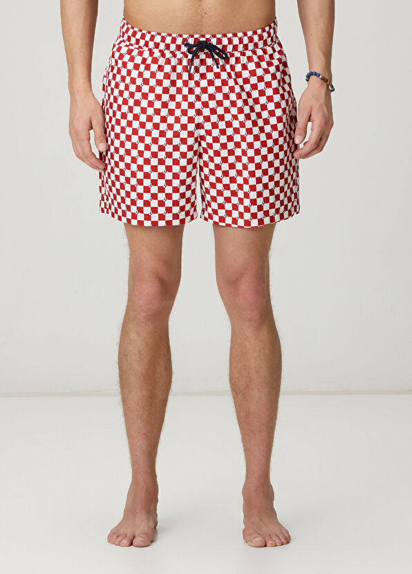 Beymen Club Red White Goose Checkers Patterned Long Swimsuit - 2