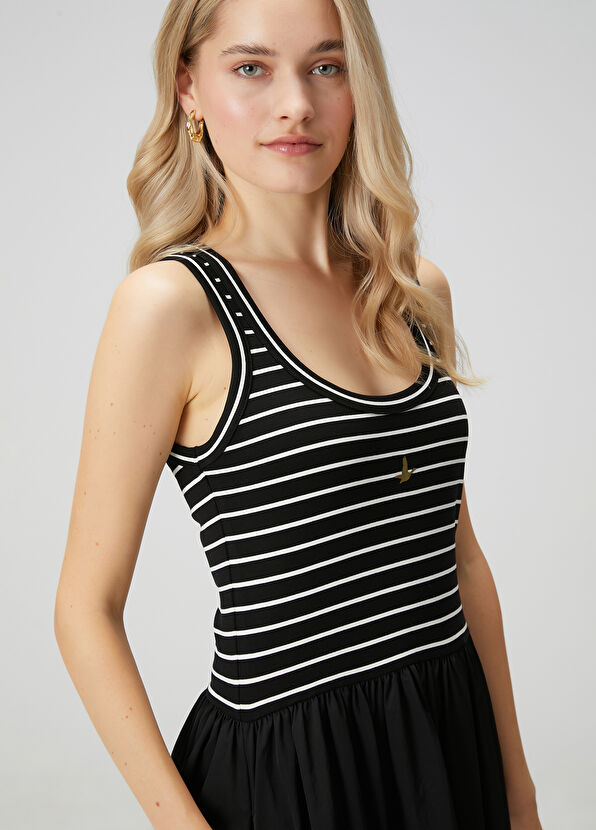 Beymen Club Siyah Çizgili Maksi Jersey Elbise - 4