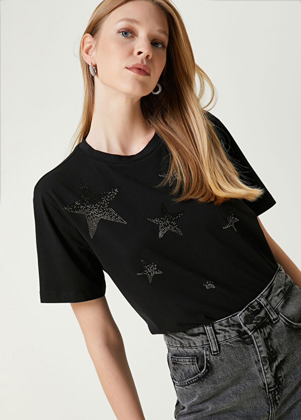 Beymen Club Siyah Yıldız Hotfix Detaylı T-shirt - 4