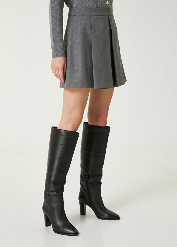 Beymen Club Grey Melange Pleated Mini Skirt - 4