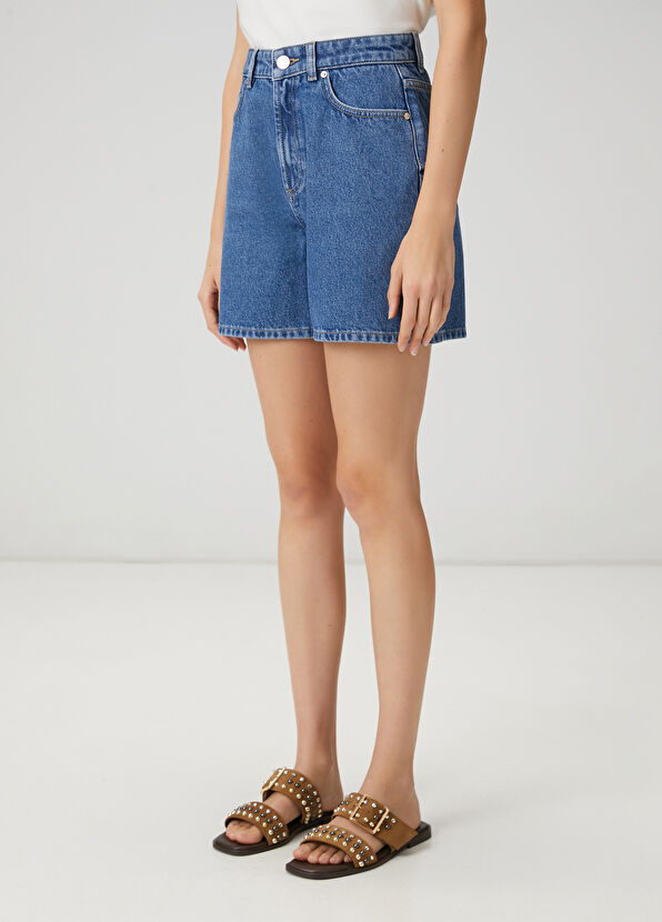 Beymen Club Blue Wash Basic Denim Shorts - 2