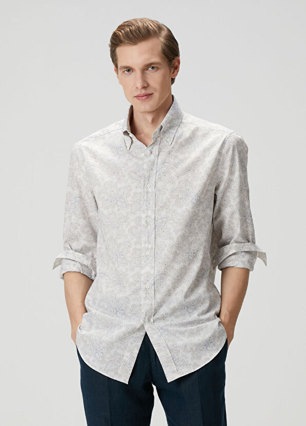 Brunello Cucinelli Beyaz Etnik Desenli Gömlek - 1