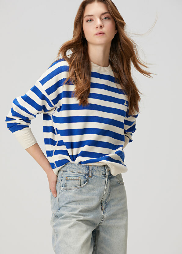 Beymen Club Mavi Ekru Çizgili Kazak - 1