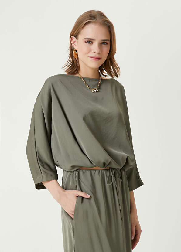 Beymen Club Khaki Crop Blouse With Laces At The Waist - 1