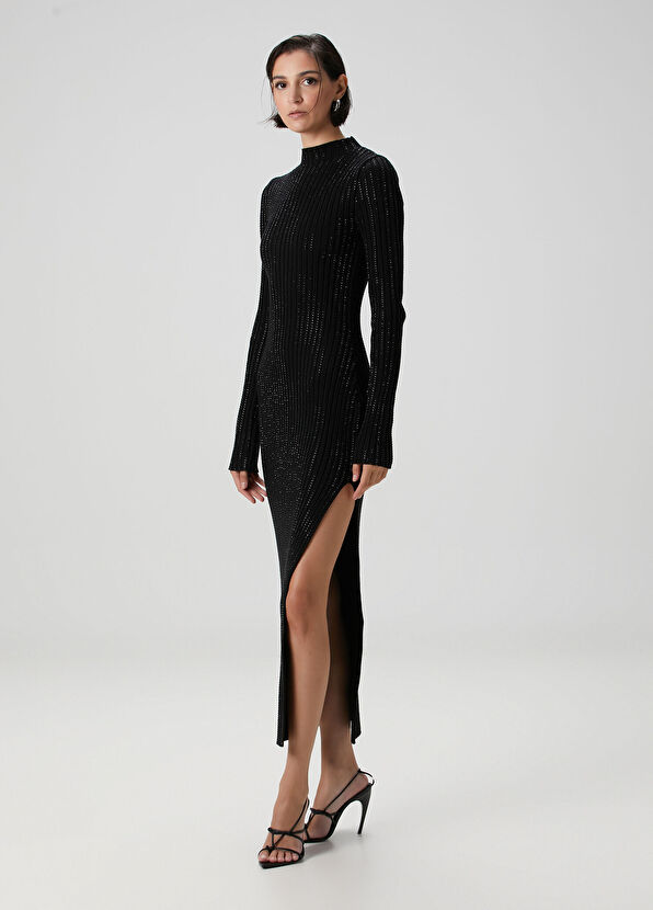 Siyah Taşlı Midi Elbise - Görsel 2