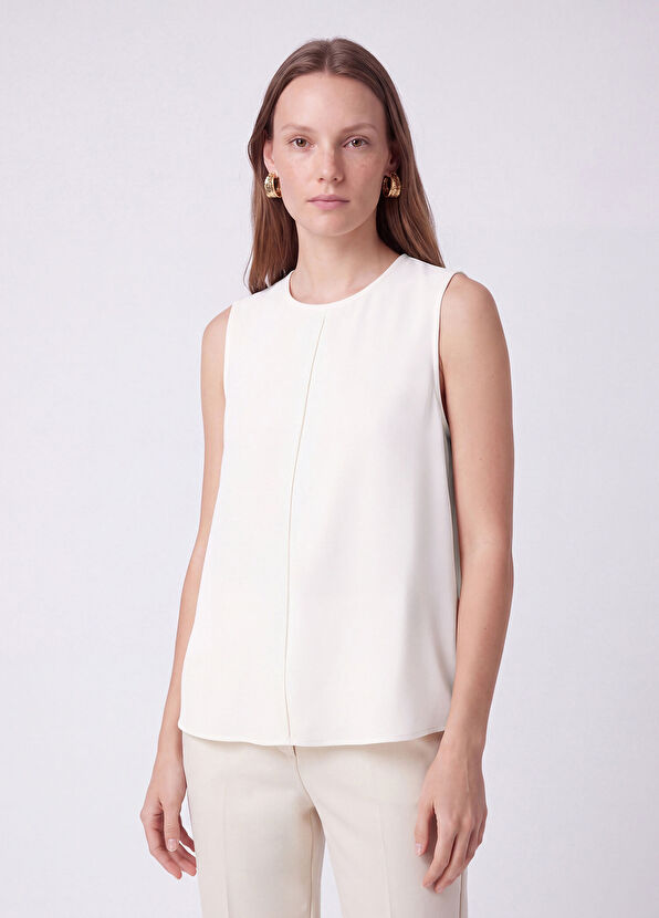 Beymen Club Off-White Crew Neck Sleeveless Basic Blouse - 3