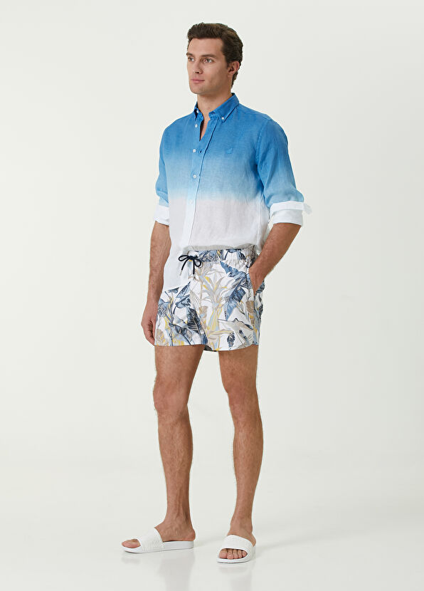 Beymen Club Lacivert Beyaz Palmiye Desenli Mayo - 1