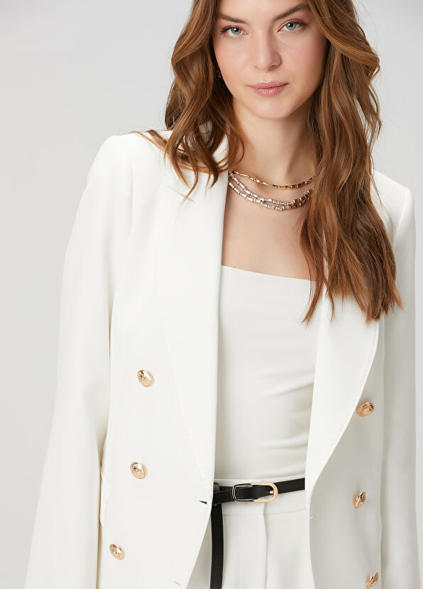 Beymen Club Beyaz Kruvaze Blazer - 2