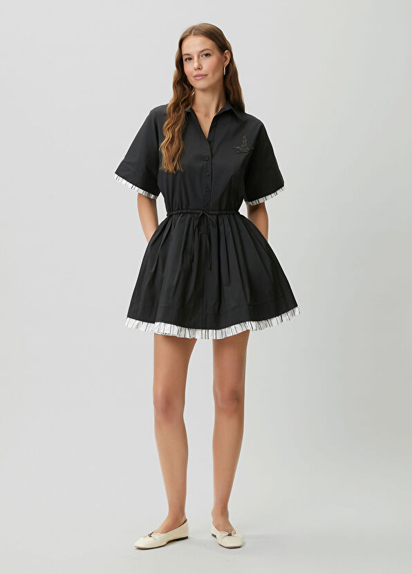 Beymen Club Siyah Taş Logolu Mini Gömlek Elbise - 1