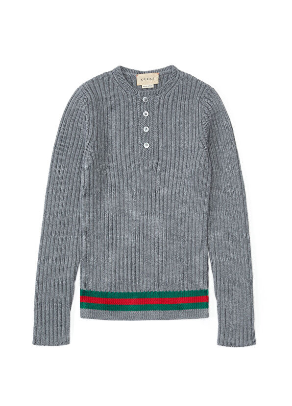 Gucci Kırmızı Logo Jakarlı Erkek Çocuk Yün Kazak - 1