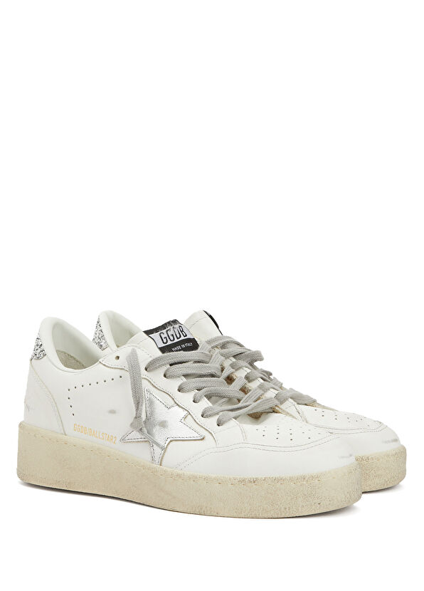 Ball Star Beyaz Silver Kadın Deri Sneaker - Görsel 4