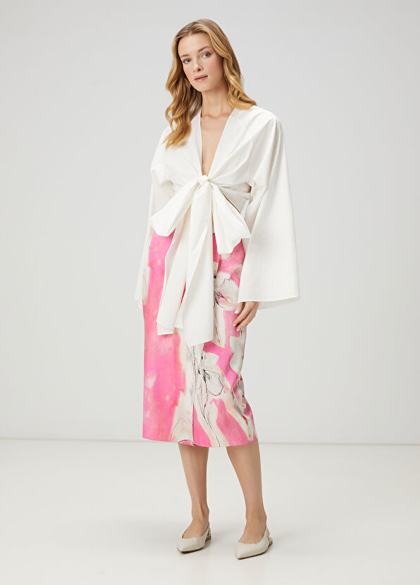 Beymen Club Pink Floral Midi Satin Skirt - 2