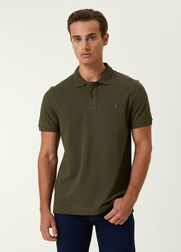 Beymen Club Khaki Polo Neck Honeycomb Textured Logo T-shirt - 3