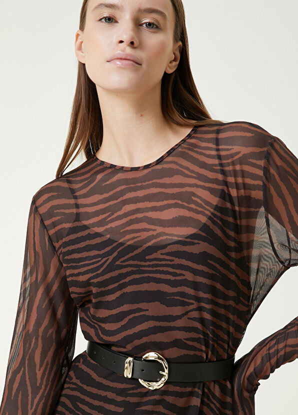 Network Kahverengi Zebra Desenli Maxi Elbise - 2