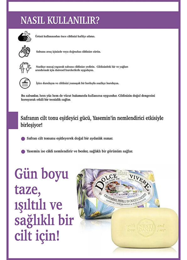 Nesti Dante Dolce Vivere Como Ton Eşitleyici Nemlendirici Safran ve Yasemin Katı Banyo Sabunu 250 gr  - 4