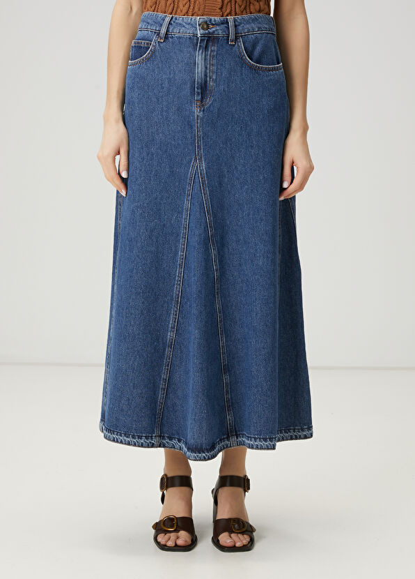 Beymen Club Mavi Maksi Evaze Denim Etek - 3