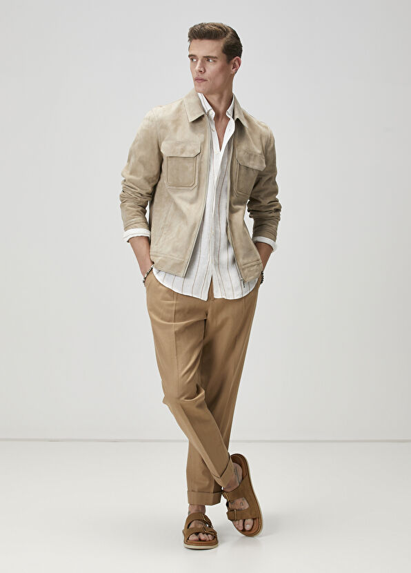 Beymen Club Comfort Fit Brown Striped Linen Shirt - 3