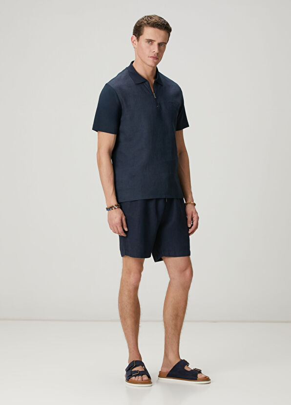Beymen Club Navy Blue Comfort Fit Linen Insert Polo T-Shirt - 4