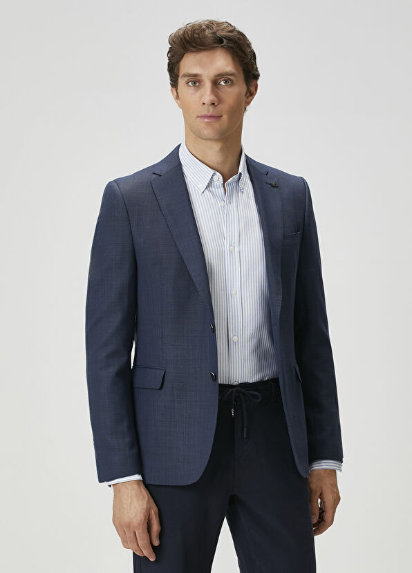 Beymen Club Lacivert Ekose Desenli Yün Ceket - 1