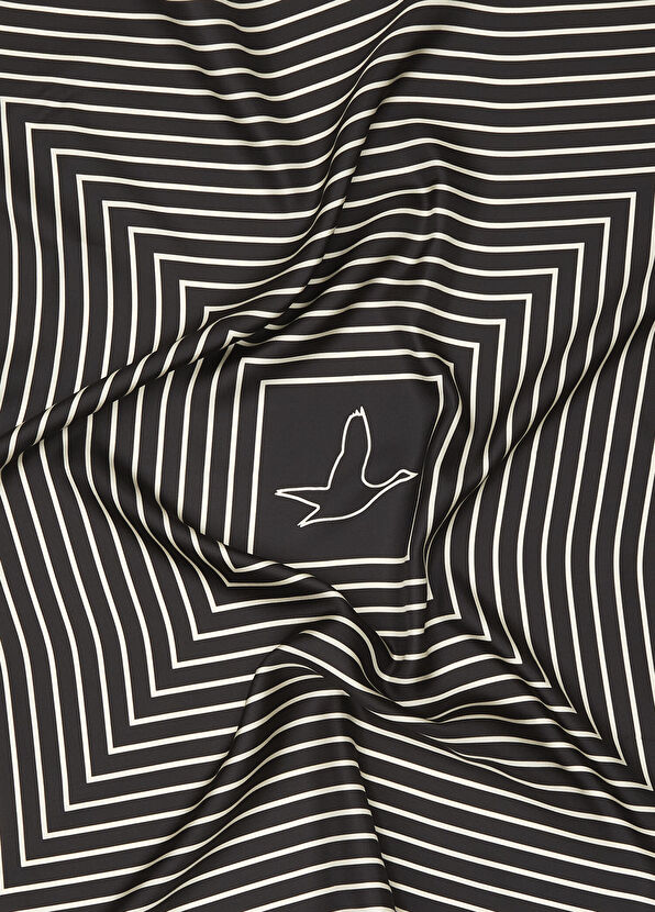 Beymen Club Siyah Çizgili İpek Eşarp - 3