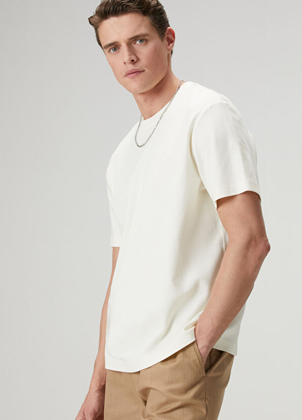 Beymen Club Cream Relax Fit Interlock Basic T-Shirt - 2