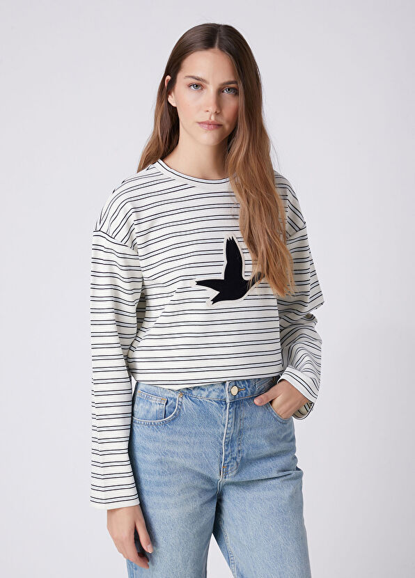 Beymen Club Lacivert Çizgili Sweatshirt - 1