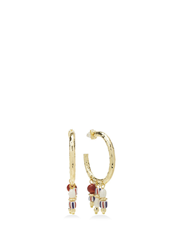 Beymen Club Gold Coral Stone Women's Hoop Earrings - 3