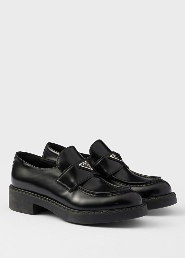 Prada Chocolate Brushed Leather Loafers - 2