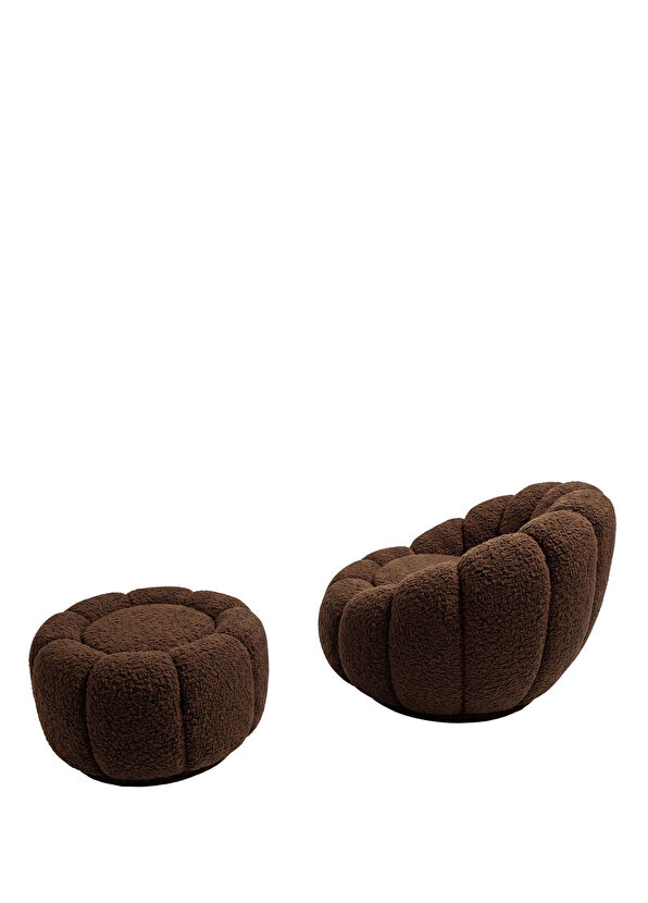 Bekaliving Potter Brown Teddy Swivel Leg Armchair and Pouf Set - 1
