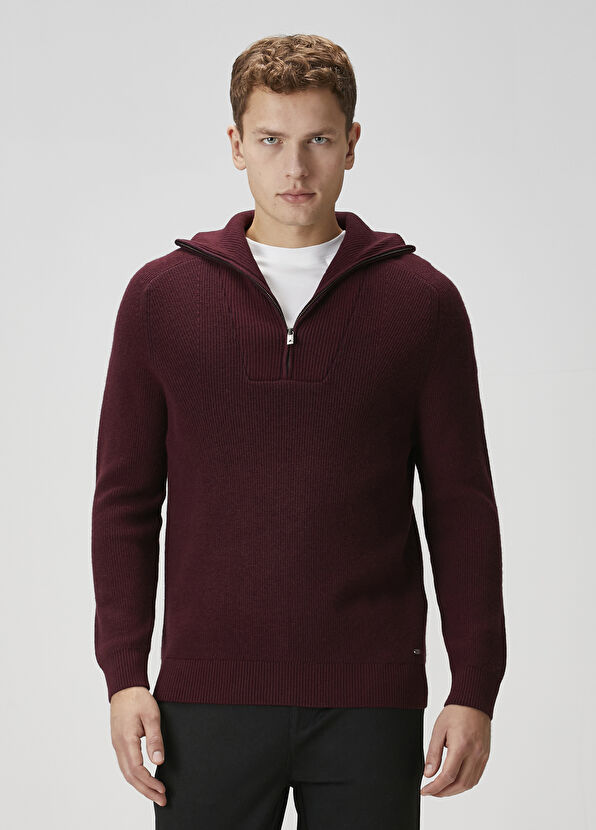 Beymen Club Plum Collar Zippered Wool Sweater - 1