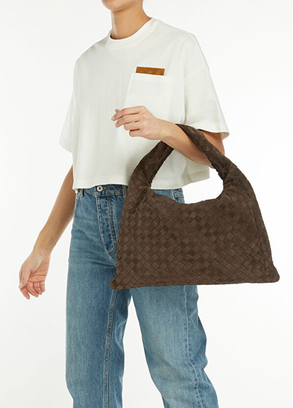 Hop Medium Koyu Kahverengi Kadın Süet Çanta - Görsel 3