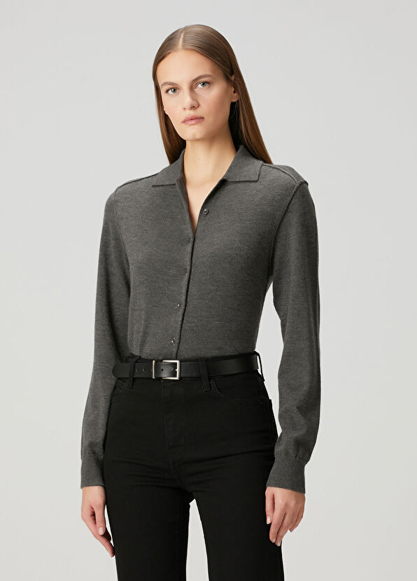 7 For All Mankind Koyu Gri Kaşmir Polo Hırka - 1