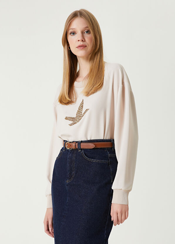 Beymen Club Beige Embellished Logo Crepe Blouse - 4