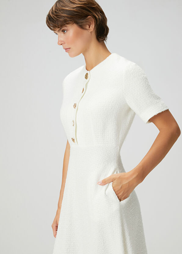 Beymen Club Beyaz Tuvit Dokulu Midi Elbise - 2