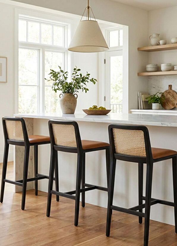 Solano Design Elia Hazeran Siyah Ahşap Bar Sandalyesi - 4