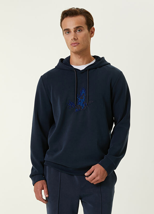Beymen Club Lacivert Kapüşonlu Piksel Kaz Nakışlı Sweatshirt - 1